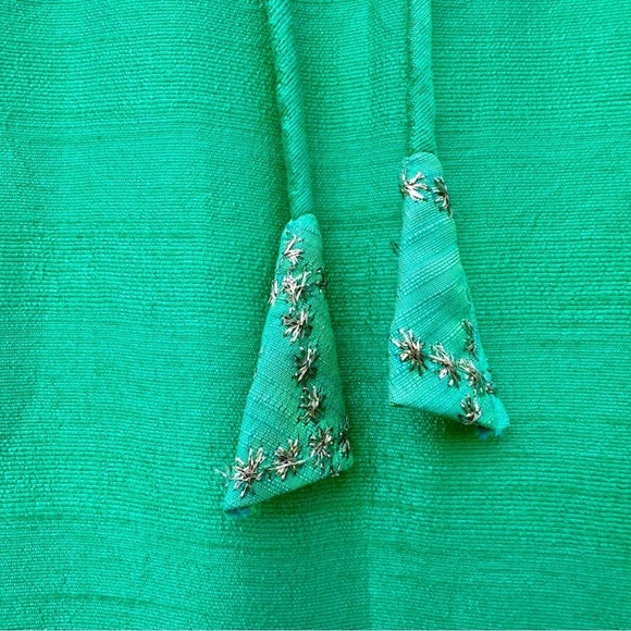 Formal raw silk Anarkali Indian gown green embroidered beaded wedding full skirt - Picture 3 of 10